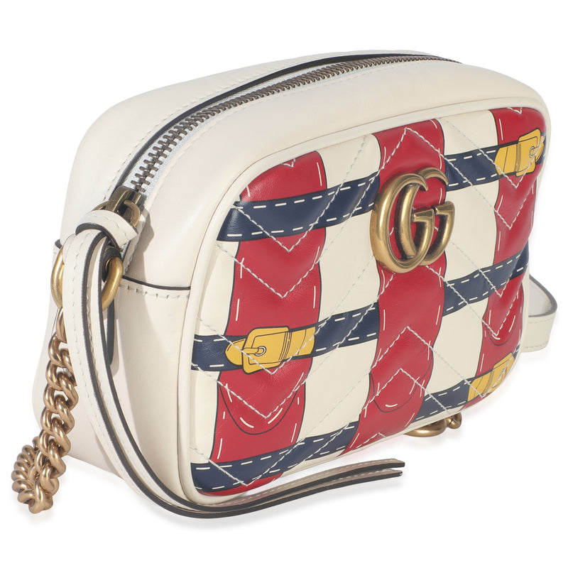 Gucci Trompe Loeil Print Calfskin Matelasse Small Gg Marmont Camera Bag Beige Leather Handbag
