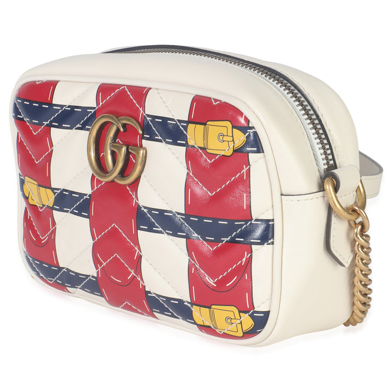 Gucci Trompe Loeil Print Calfskin Matelasse Small Gg Marmont Camera Bag Beige Leather Handbag