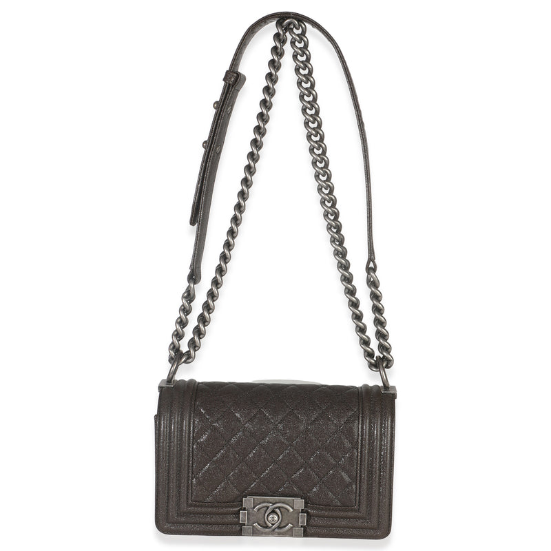 Chanel Brown Quilted Caviar Small Boy Handbag Leather