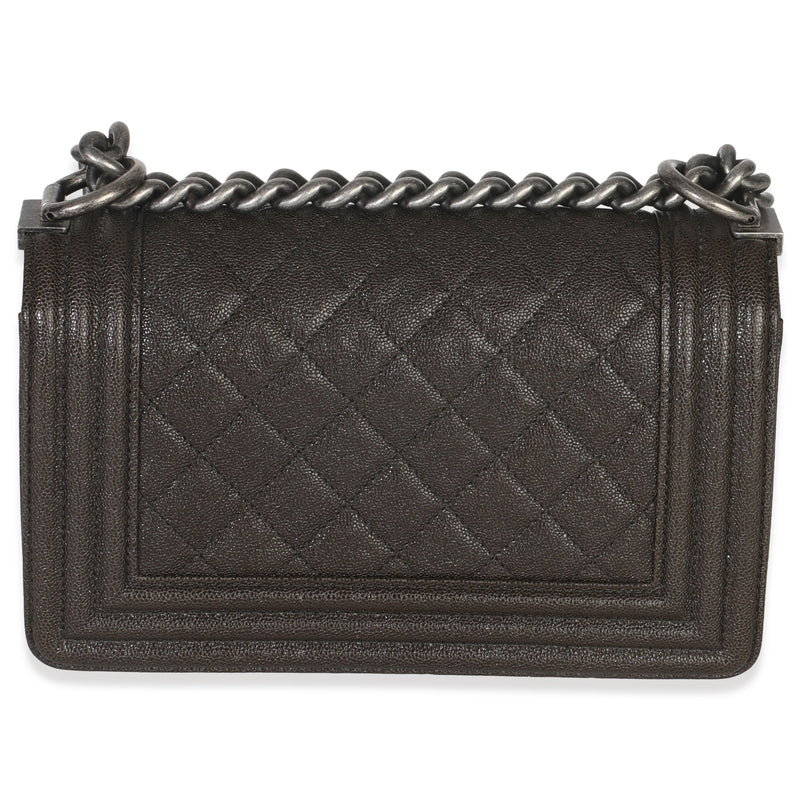Chanel Brown Quilted Caviar Small Boy Handbag Leather