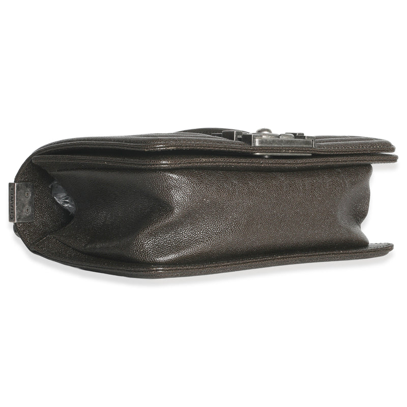 Chanel Brown Quilted Caviar Small Boy Handbag Leather