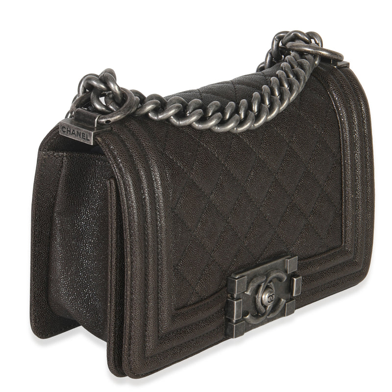 Chanel Brown Quilted Caviar Small Boy Handbag Leather