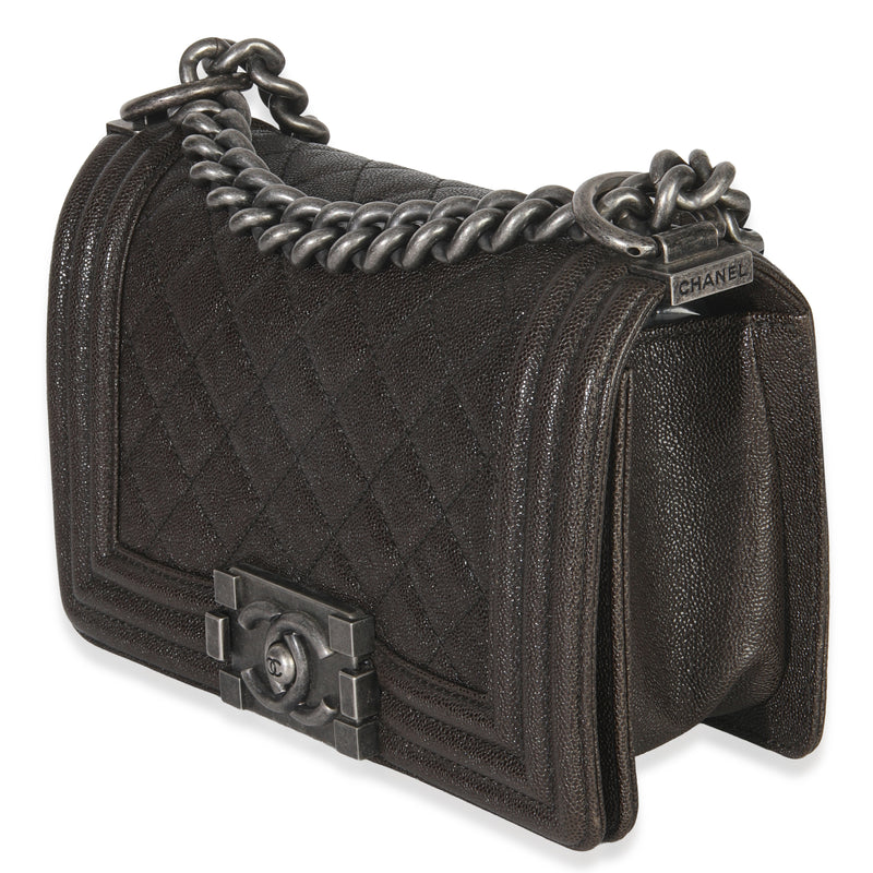 Chanel Brown Quilted Caviar Small Boy Handbag Leather