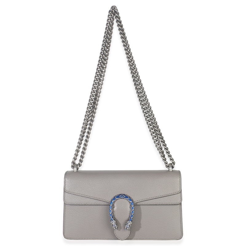 Gucci Dusty Grey Pebbled Calfskin Small Dionysus Shoulder Bag Gray Leather Handbag