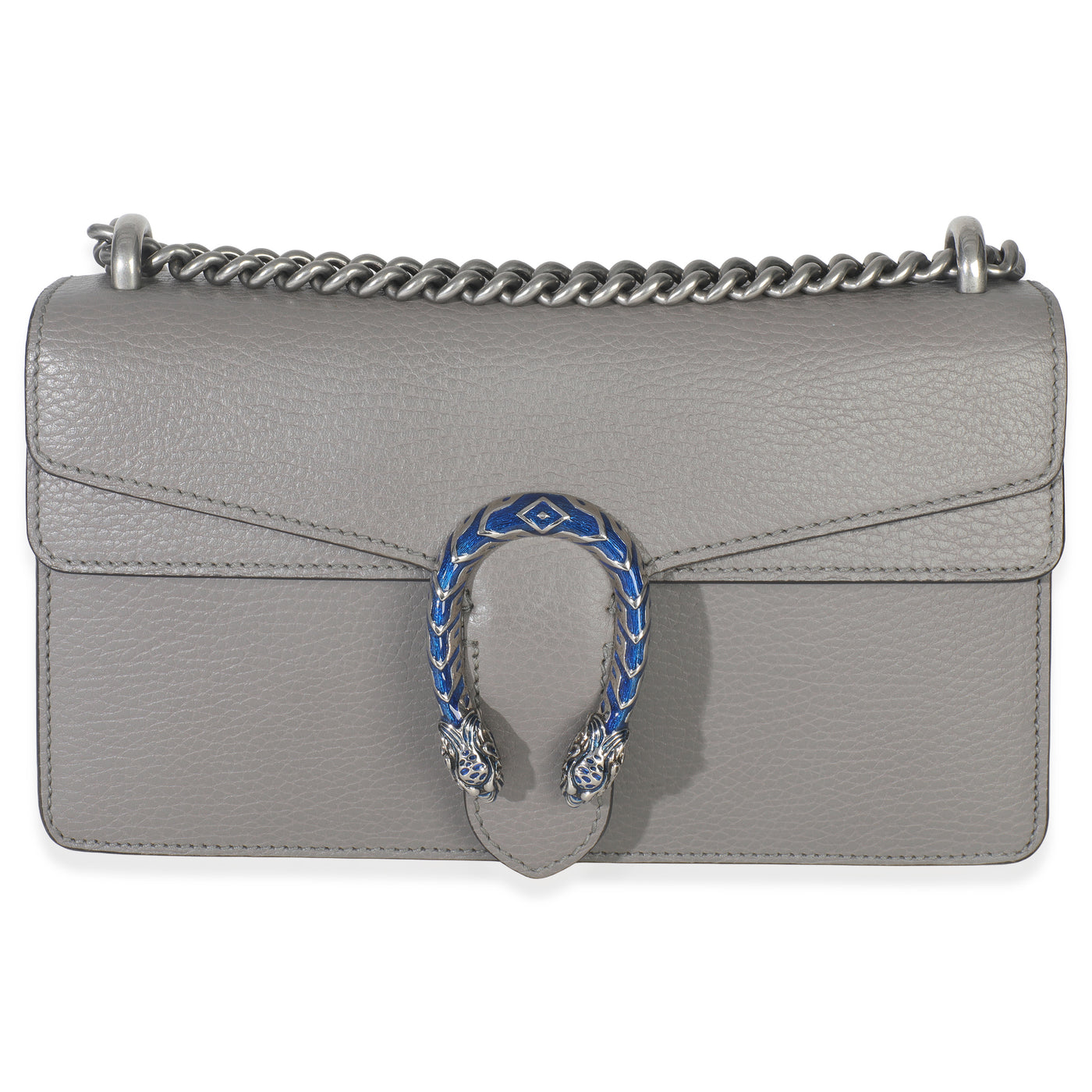 Gucci Dusty Grey Pebbled Calfskin Small Dionysus Shoulder Bag Gray Leather Handbag
