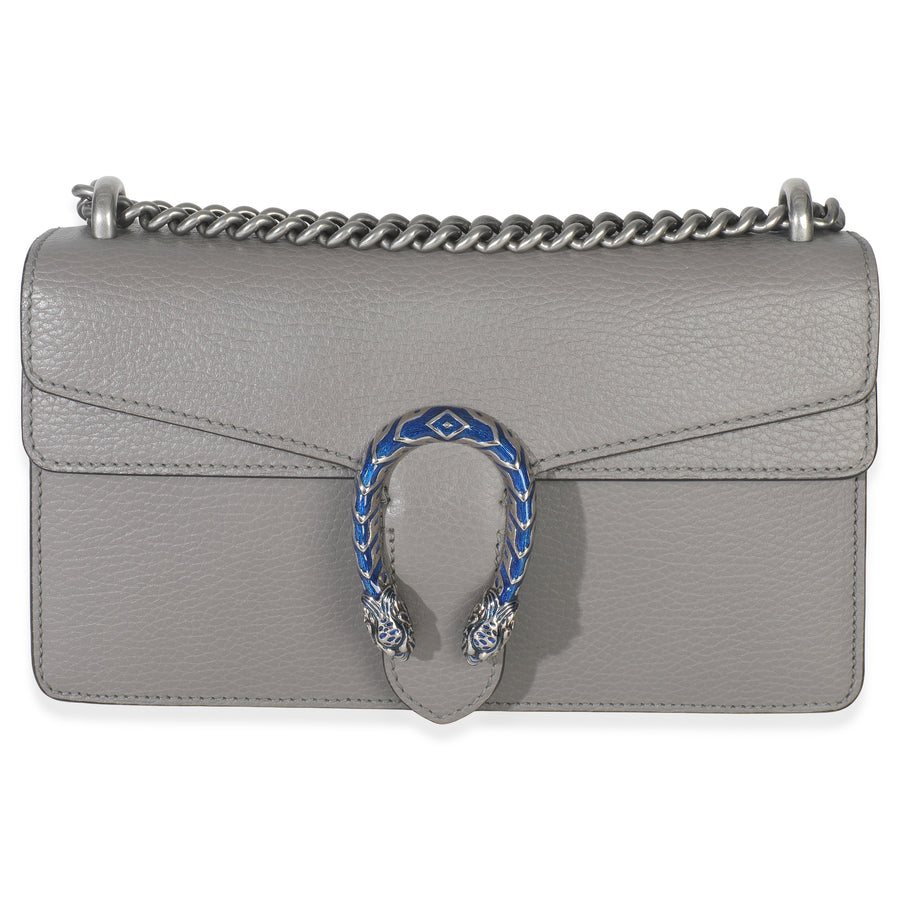 Gucci Dusty Grey Pebbled Calfskin Small Dionysus Shoulder Bag Gray Leather Handbag