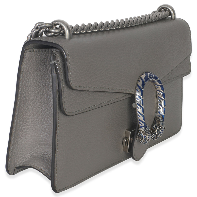 Gucci Dusty Grey Pebbled Calfskin Small Dionysus Shoulder Bag Gray Leather Handbag
