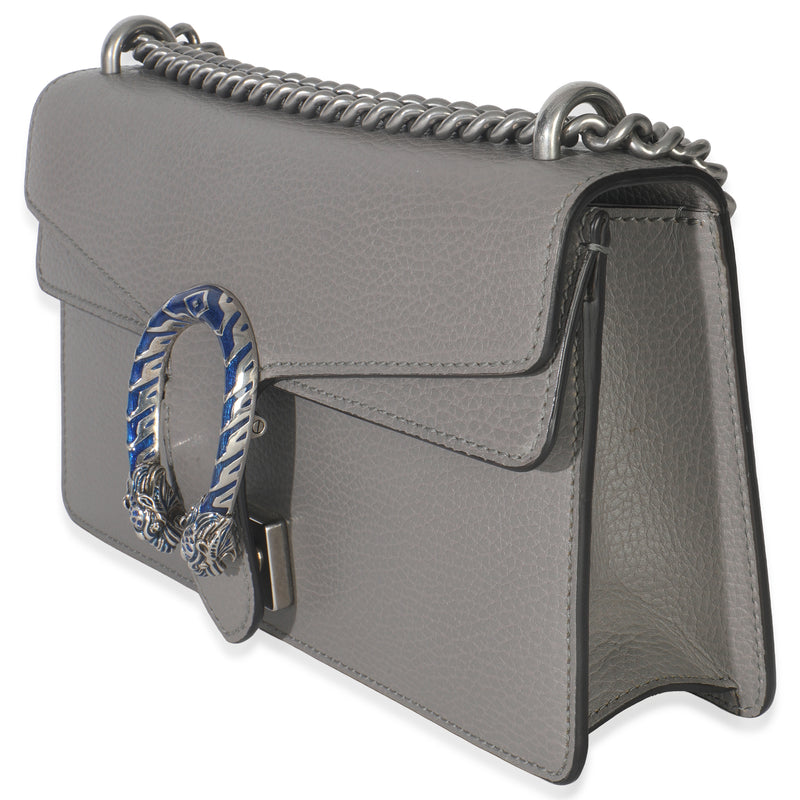 Gucci Dusty Grey Pebbled Calfskin Small Dionysus Shoulder Bag Gray Leather Handbag