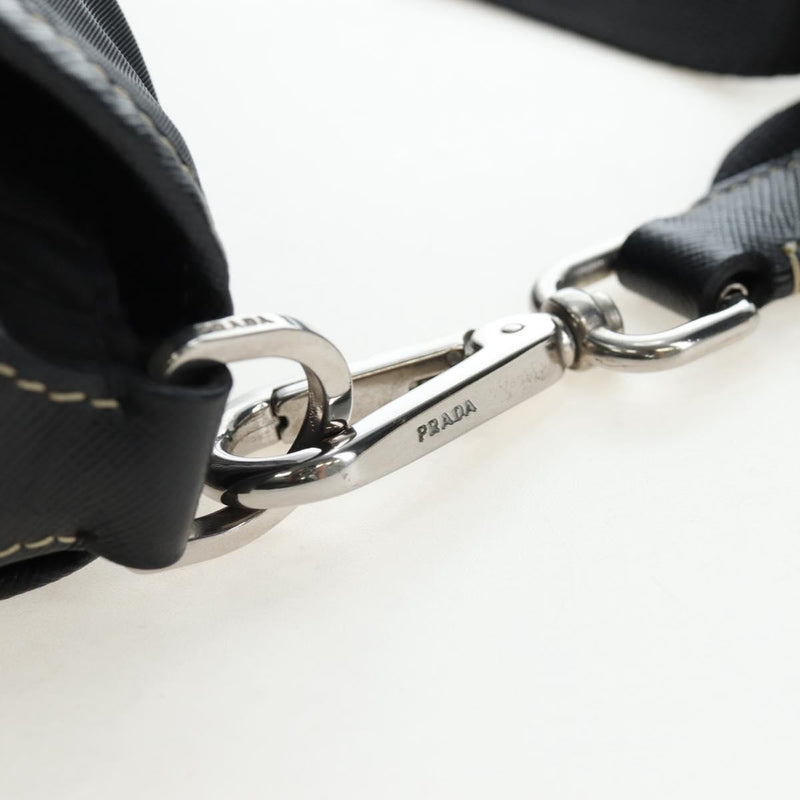 Prada Double Pocket Buckle Flap Tessuto And Leather Black Nylon Bag
