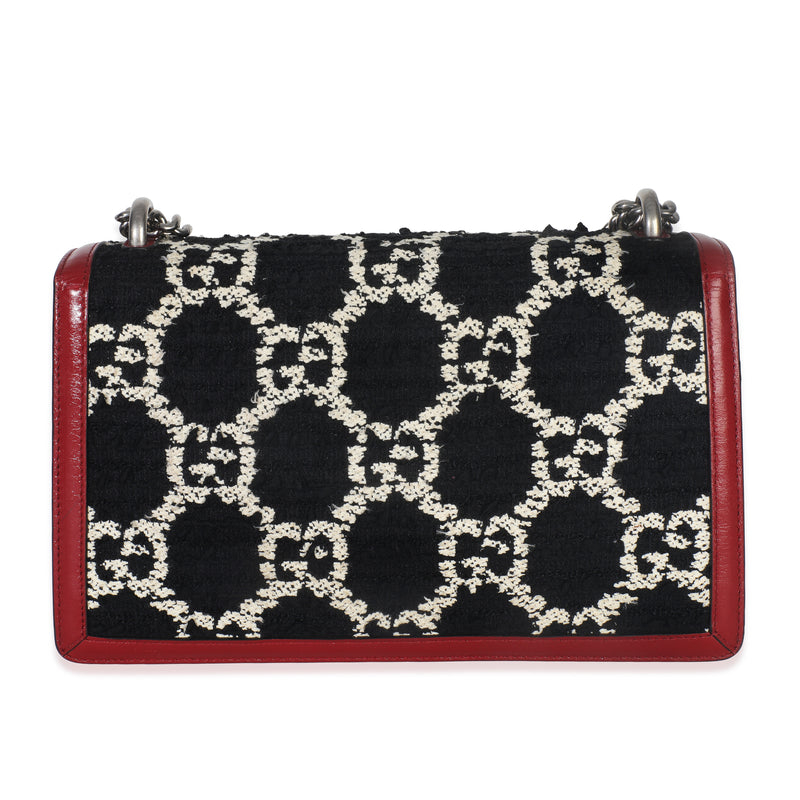 Gucci Black White Red Tweed Gg Monogram Medium Dionysus Shoulder Bag Black; Red; Leather; Handbag
