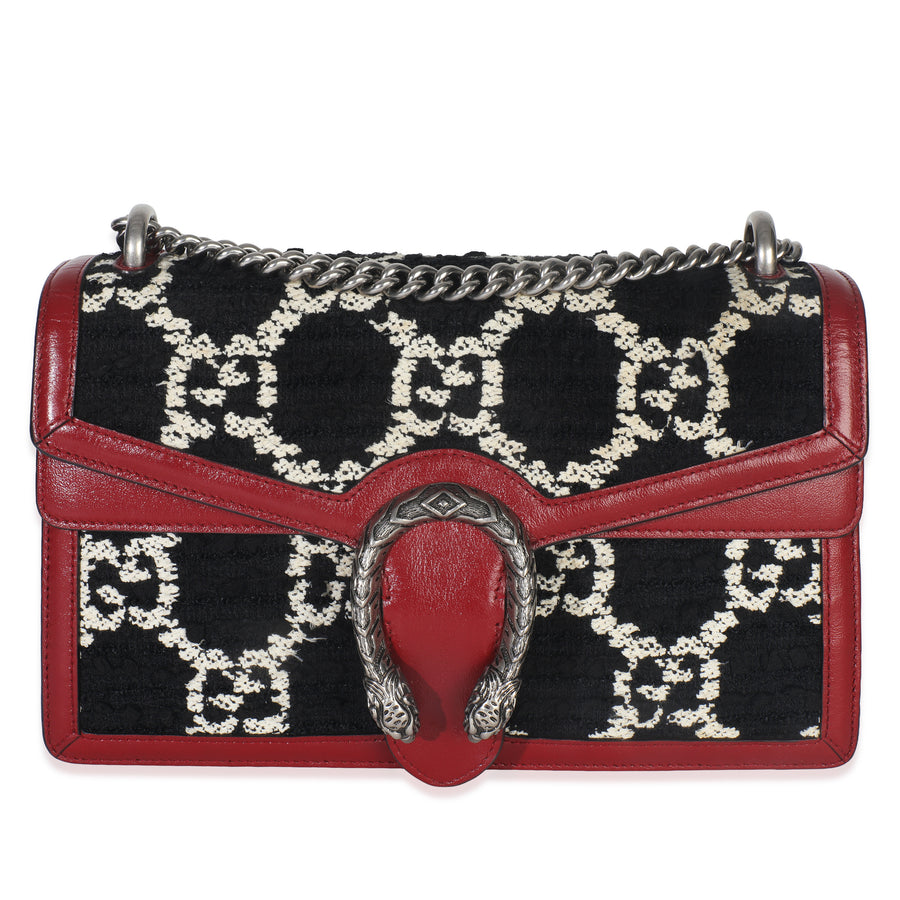 Gucci Black White Red Tweed Gg Monogram Medium Dionysus Shoulder Bag Black; Red; Leather; Handbag