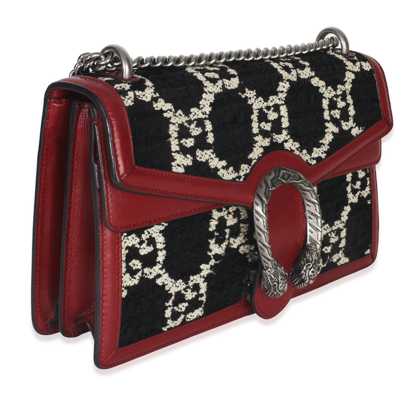 Gucci Black White Red Tweed Gg Monogram Medium Dionysus Shoulder Bag Black; Red; Leather; Handbag