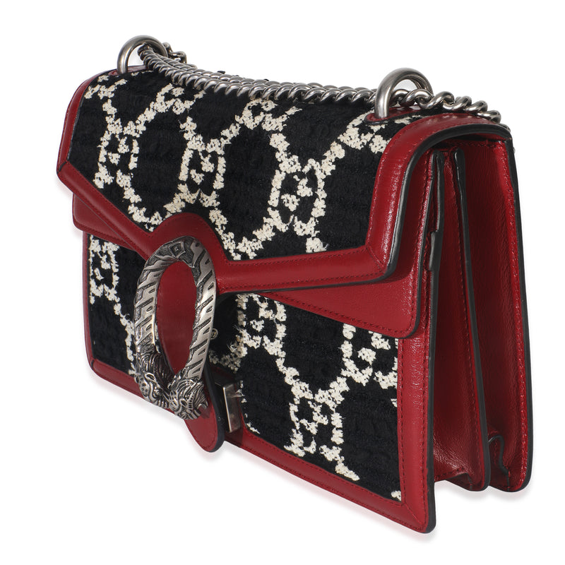 Gucci Black White Red Tweed Gg Monogram Medium Dionysus Shoulder Bag Black; Red; Leather; Handbag