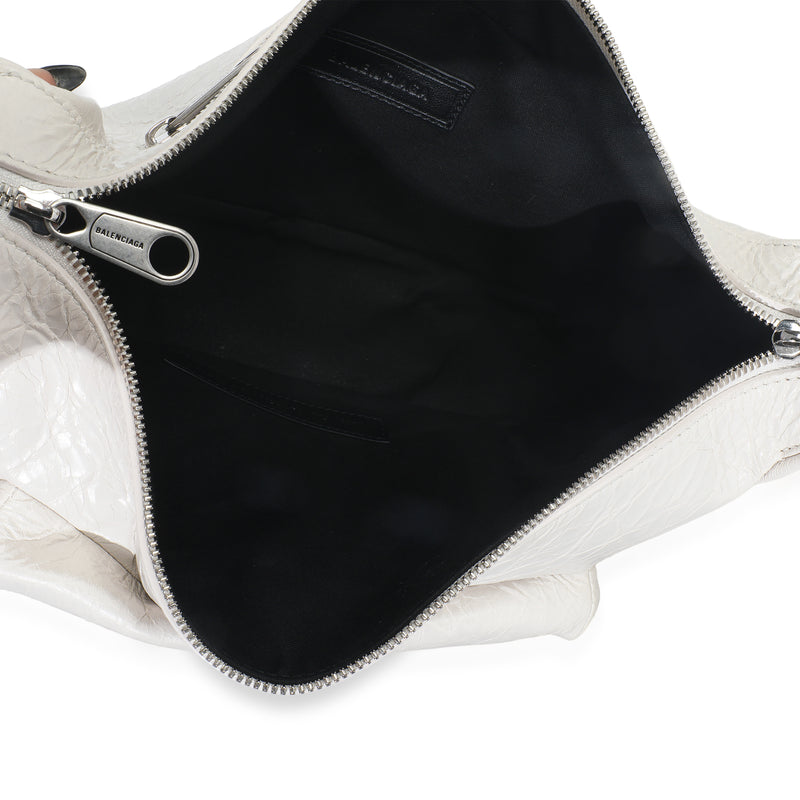 Balenciaga White Distressed Calfskin Medium Raver Shoulder Bag Leather Handbag