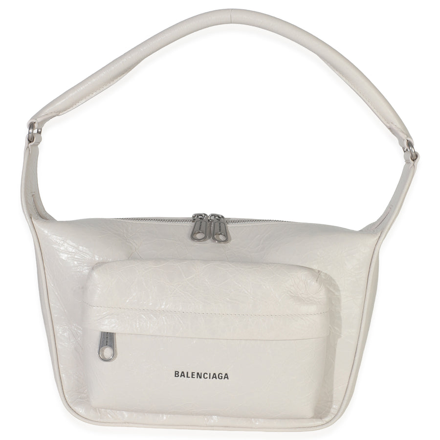 Balenciaga White Distressed Calfskin Medium Raver Shoulder Bag Leather Handbag