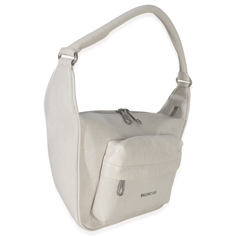 Balenciaga White Distressed Calfskin Medium Raver Shoulder Bag Leather Handbag