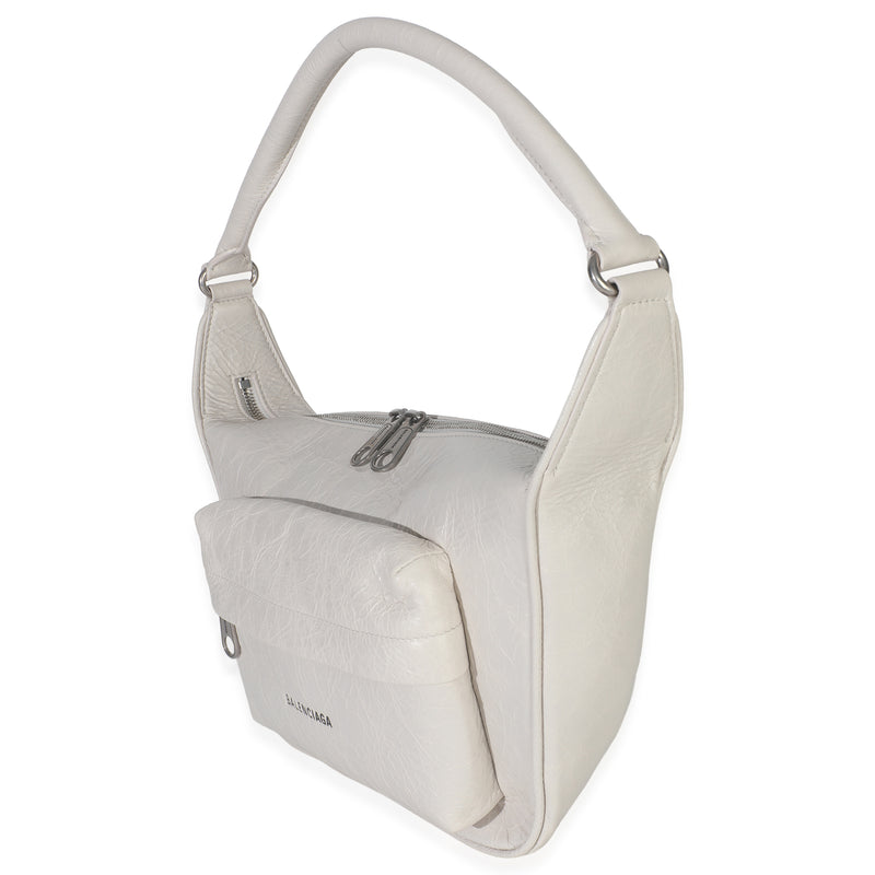 Balenciaga White Distressed Calfskin Medium Raver Shoulder Bag Leather Handbag