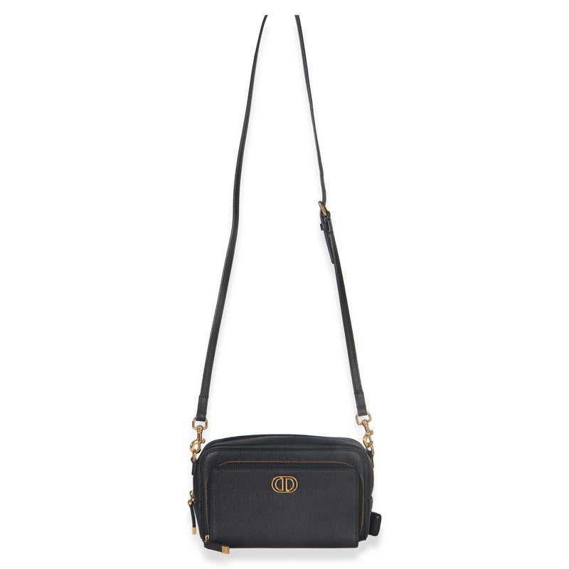 Christian Dior Black Grained Calfskin Caro Double Pouch Leather Handbag