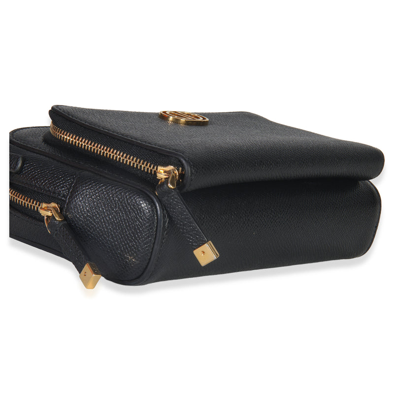 Christian Dior Black Grained Calfskin Caro Double Pouch Leather Handbag