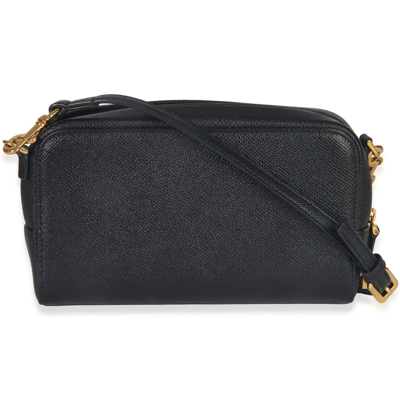 Christian Dior Black Grained Calfskin Caro Double Pouch Leather Handbag