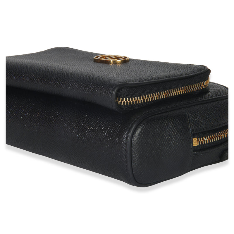 Christian Dior Black Grained Calfskin Caro Double Pouch Leather Handbag