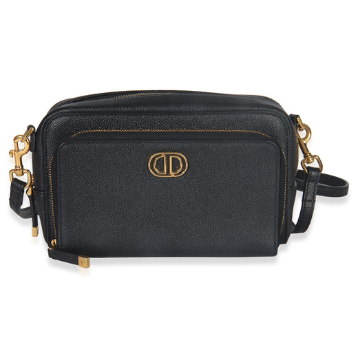 Christian Dior Black Grained Calfskin Caro Double Pouch Leather Handbag