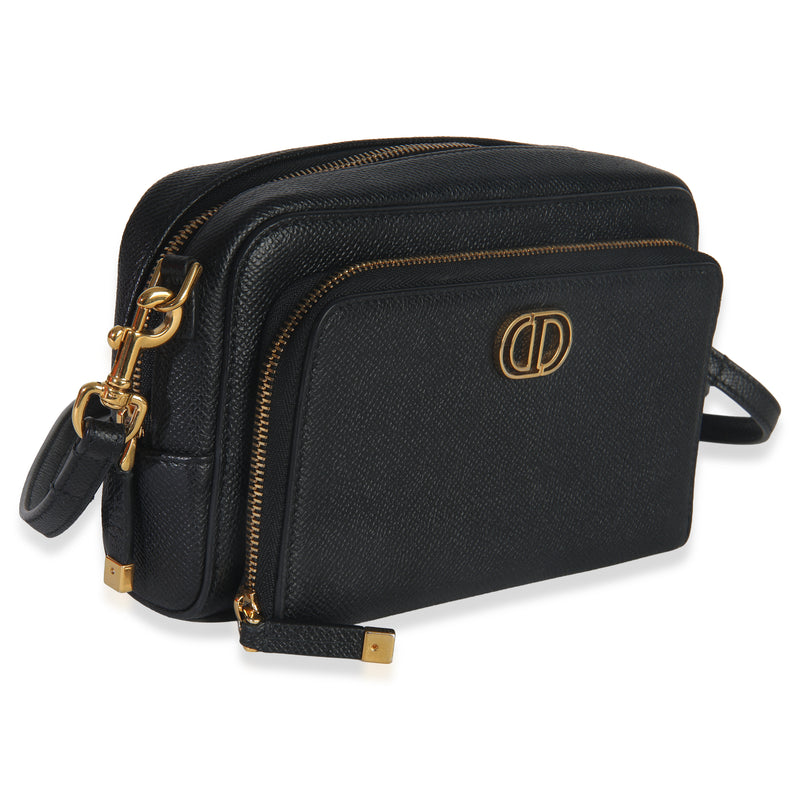 Christian Dior Black Grained Calfskin Caro Double Pouch Leather Handbag