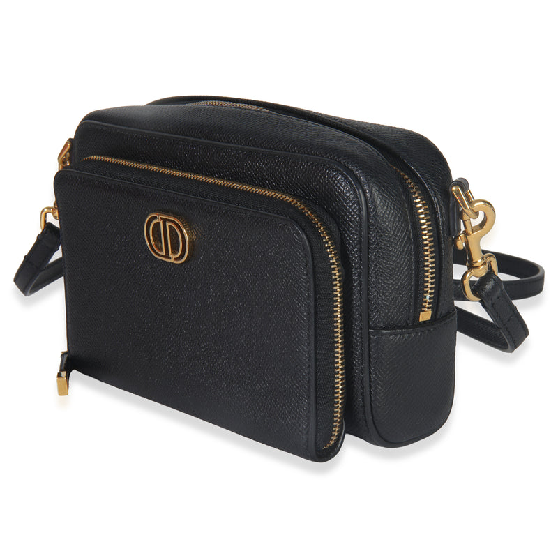 Christian Dior Black Grained Calfskin Caro Double Pouch Leather Handbag