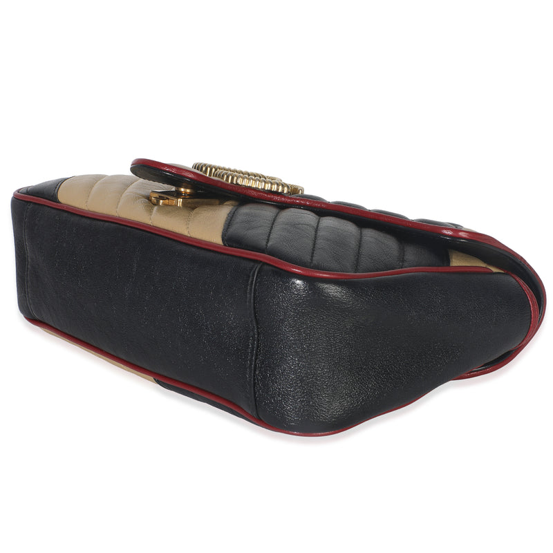 Gucci Black Beige Matelasse Calfskin Torchon Small Marmont Shoulder Bag Leather Handbag