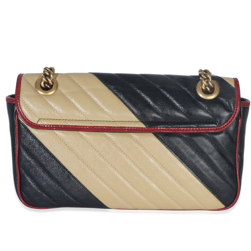 Gucci Black Beige Matelasse Calfskin Torchon Small Marmont Shoulder Bag Leather Handbag