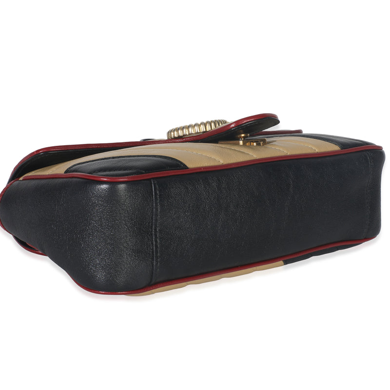 Gucci Black Beige Matelasse Calfskin Torchon Small Marmont Shoulder Bag Leather Handbag