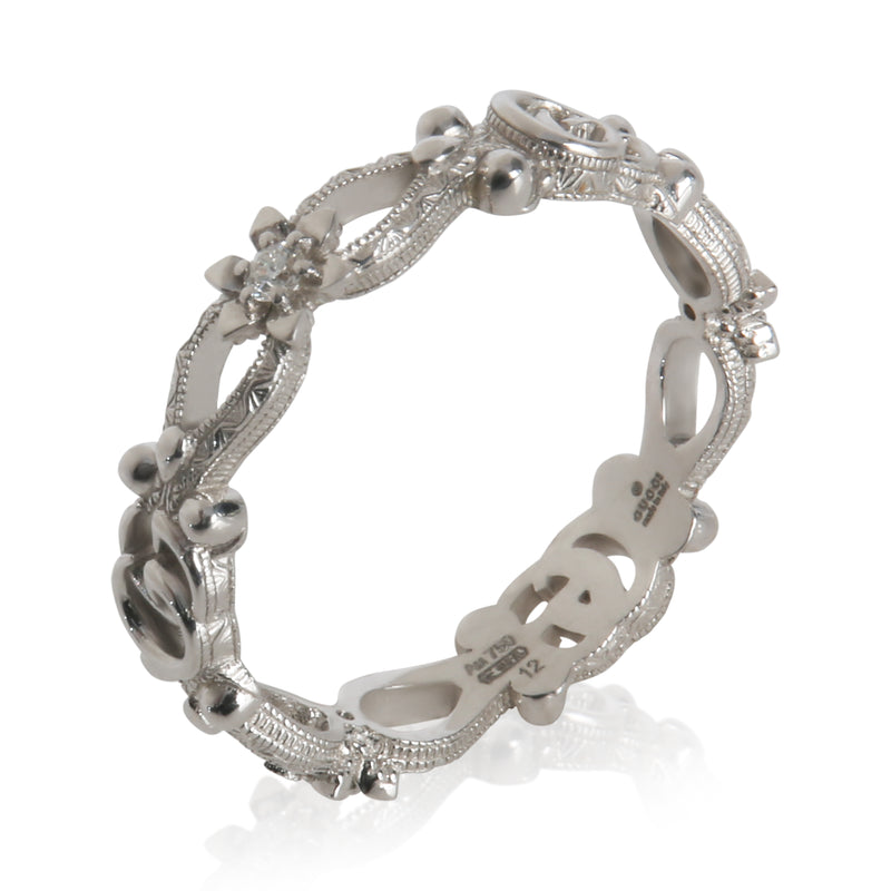 Gucci White Gold Diamond Flora Double G & Flower Ring 18k
