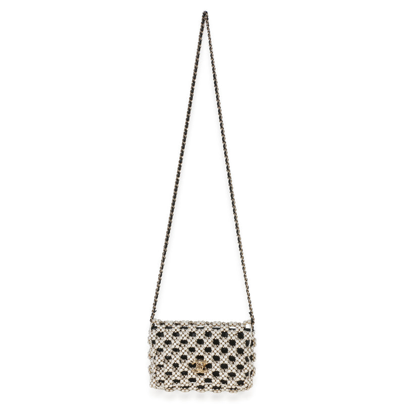 Chanel Black Gold Metal Pearl Embellished Mini Flap Bag Handbag