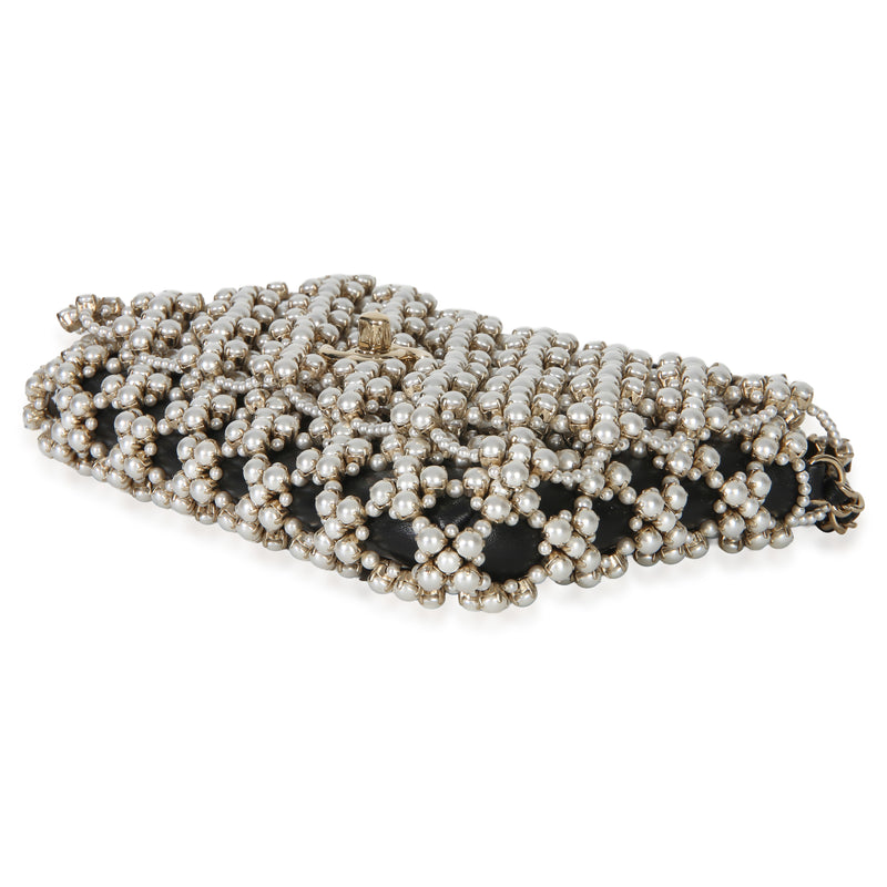 Chanel Black Gold Metal Pearl Embellished Mini Flap Bag Handbag