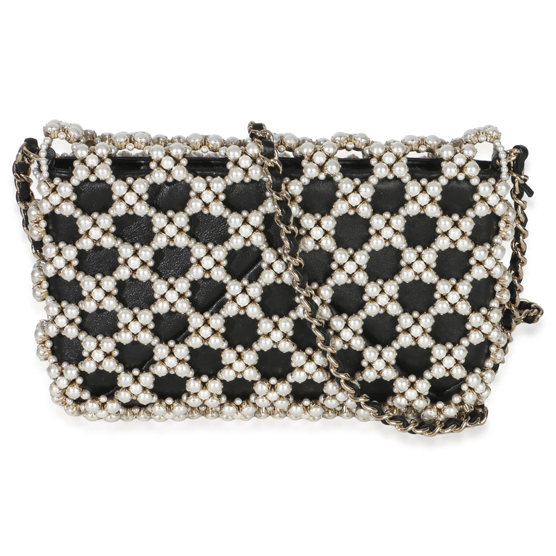 Chanel Black Gold Metal Pearl Embellished Mini Flap Bag Handbag
