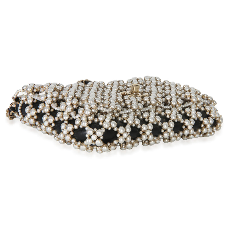 Chanel Black Gold Metal Pearl Embellished Mini Flap Bag Handbag