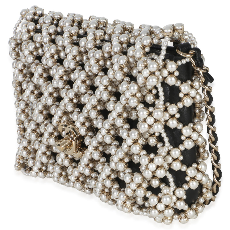 Chanel Black Gold Metal Pearl Embellished Mini Flap Bag Handbag