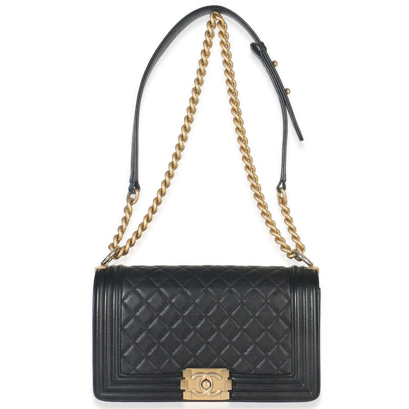 Chanel Black Quilted Lambskin Old Medium Boy Bag Leather Handbag