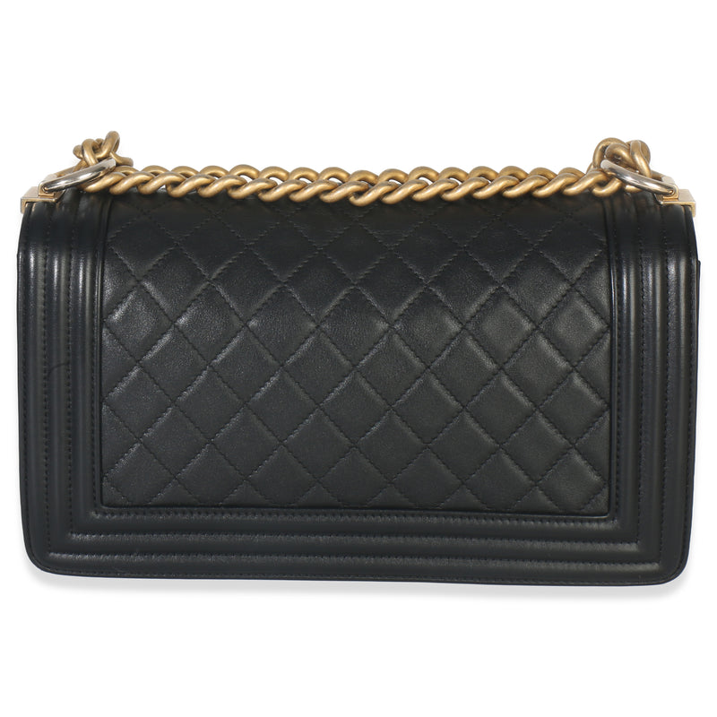 Chanel Black Quilted Lambskin Old Medium Boy Bag Leather Handbag