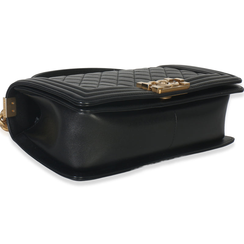 Chanel Black Quilted Lambskin Old Medium Boy Bag Leather Handbag