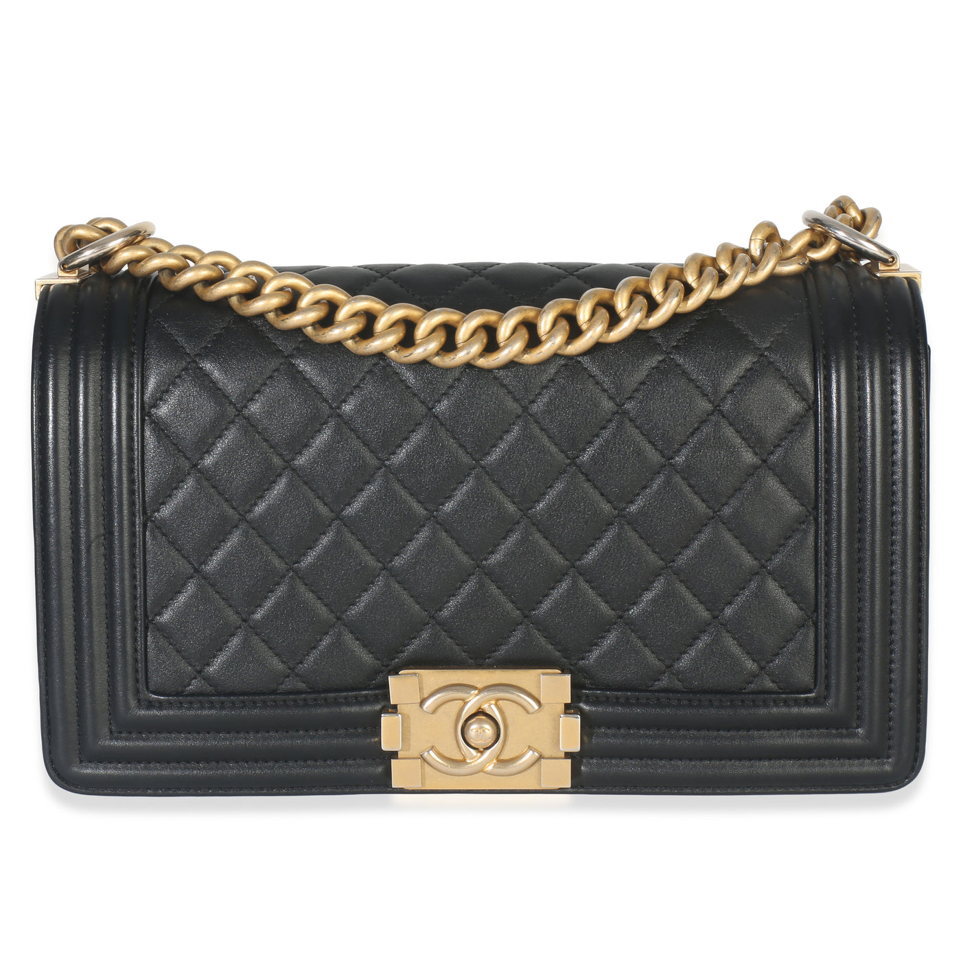 Chanel Black Quilted Lambskin Old Medium Boy Bag Leather Handbag