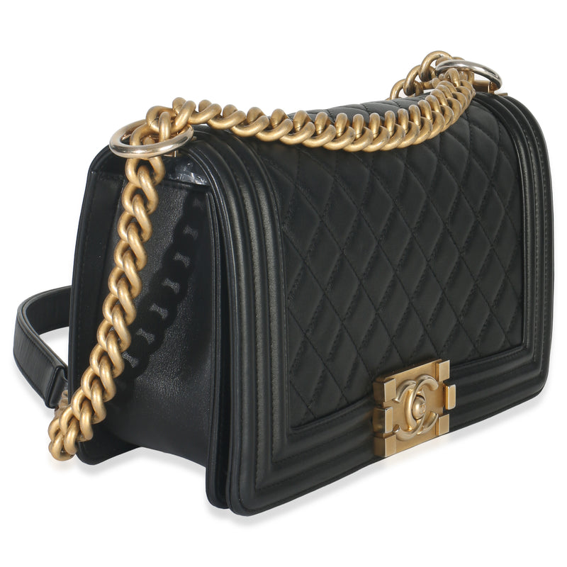 Chanel Black Quilted Lambskin Old Medium Boy Bag Leather Handbag