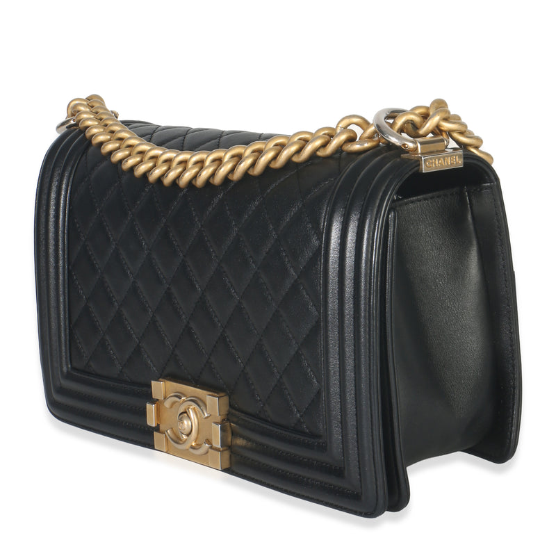 Chanel Black Quilted Lambskin Old Medium Boy Bag Leather Handbag
