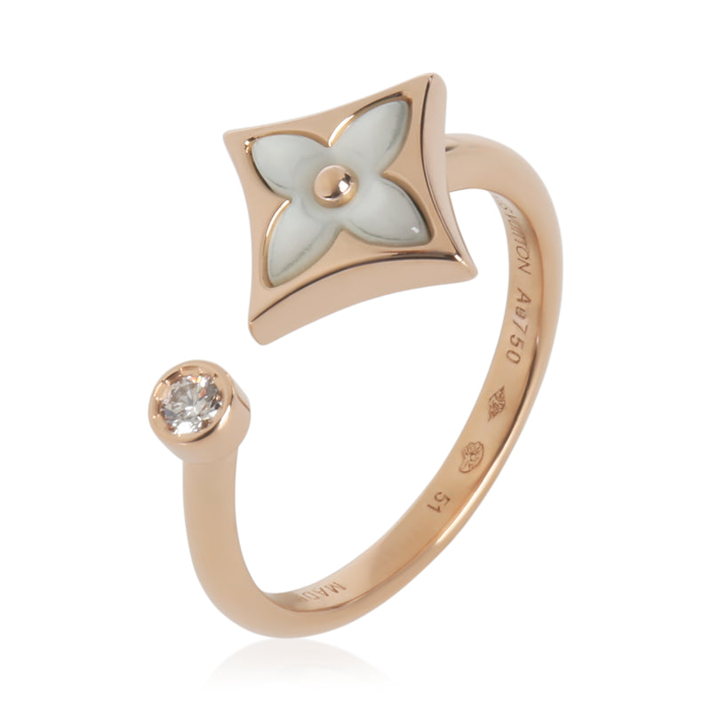 Louis Vuitton Rose Gold Mother Of Pearl And Diamond Blossom Ring 18k