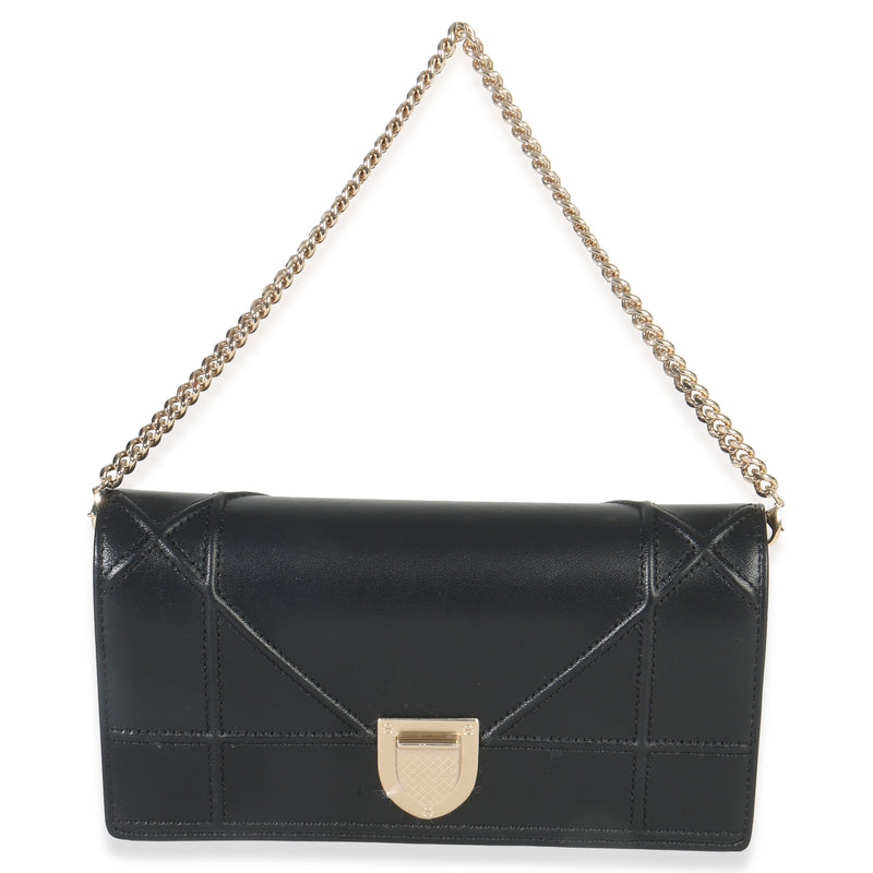 Christian Dior Black Calfskin Diorama Croisiere Chain Wallet Leather Handbag
