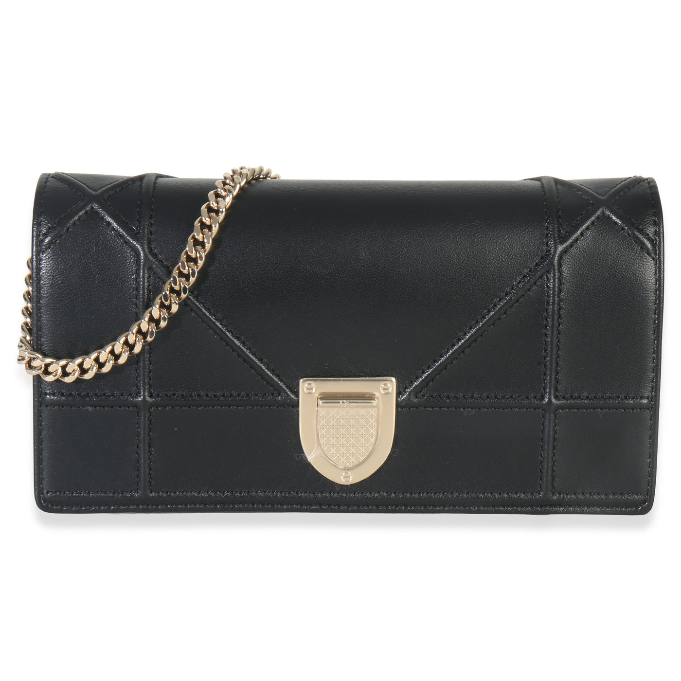 Christian Dior Black Calfskin Diorama Croisiere Chain Wallet Leather Handbag
