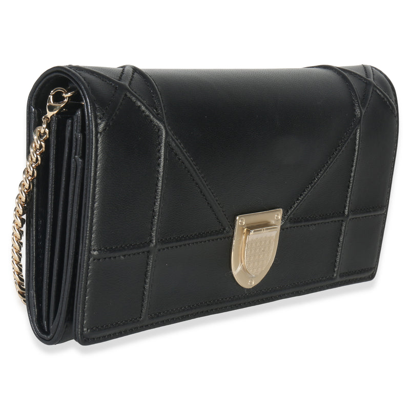 Christian Dior Black Calfskin Diorama Croisiere Chain Wallet Leather Handbag