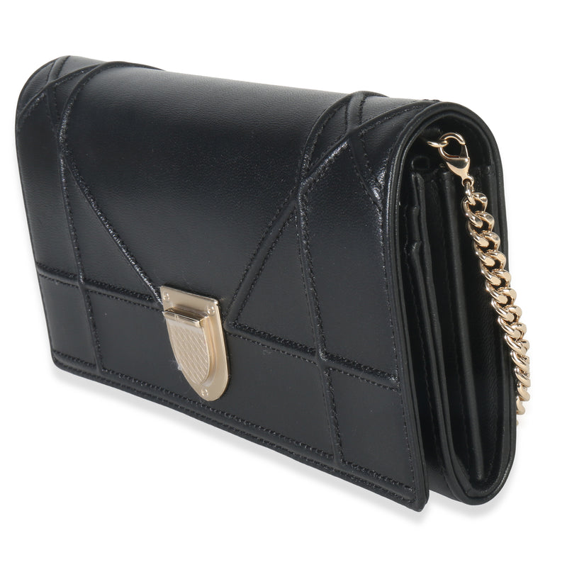 Christian Dior Black Calfskin Diorama Croisiere Chain Wallet Leather Handbag