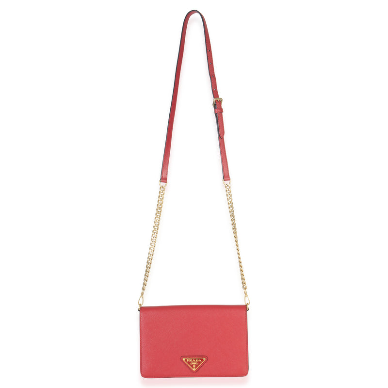 Prada Red Saffiano Triangle Logo Mini Crossbody Leather Handbag