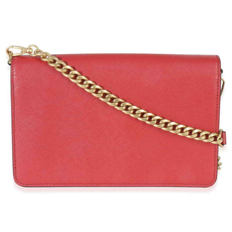 Prada Red Saffiano Triangle Logo Mini Crossbody Leather Handbag